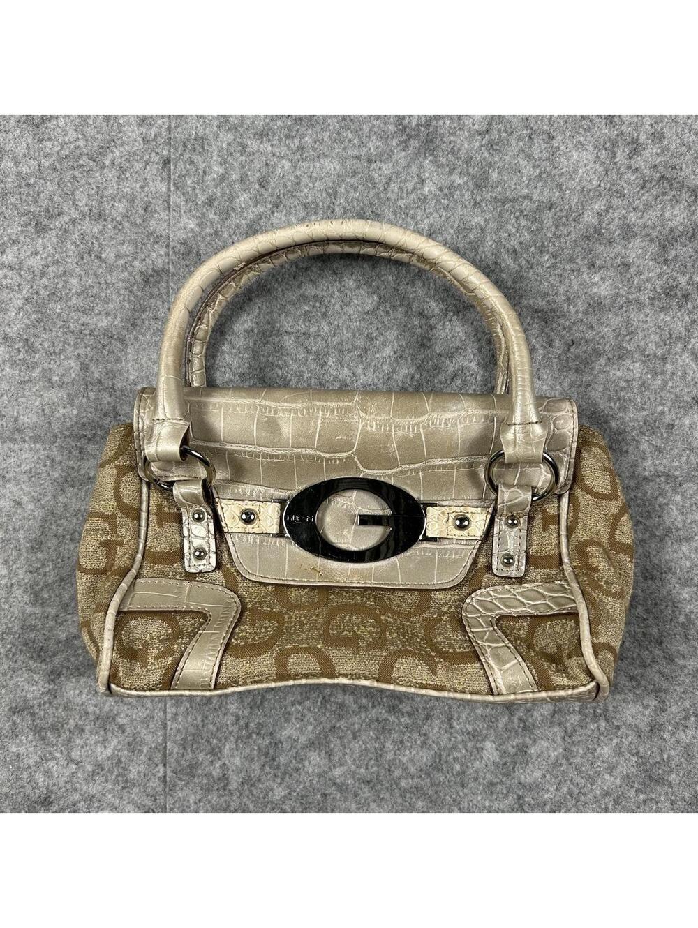 Vintage Y2K Guess Womens Monogram Brown Handbag Purse